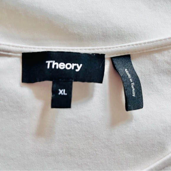 Theory Crewneck T-Shirt Puff 3/4 Sleeve Ivory Tee - Picture 4 of 6